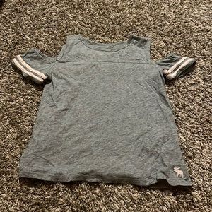 grey and pink off the shoulder girls tee